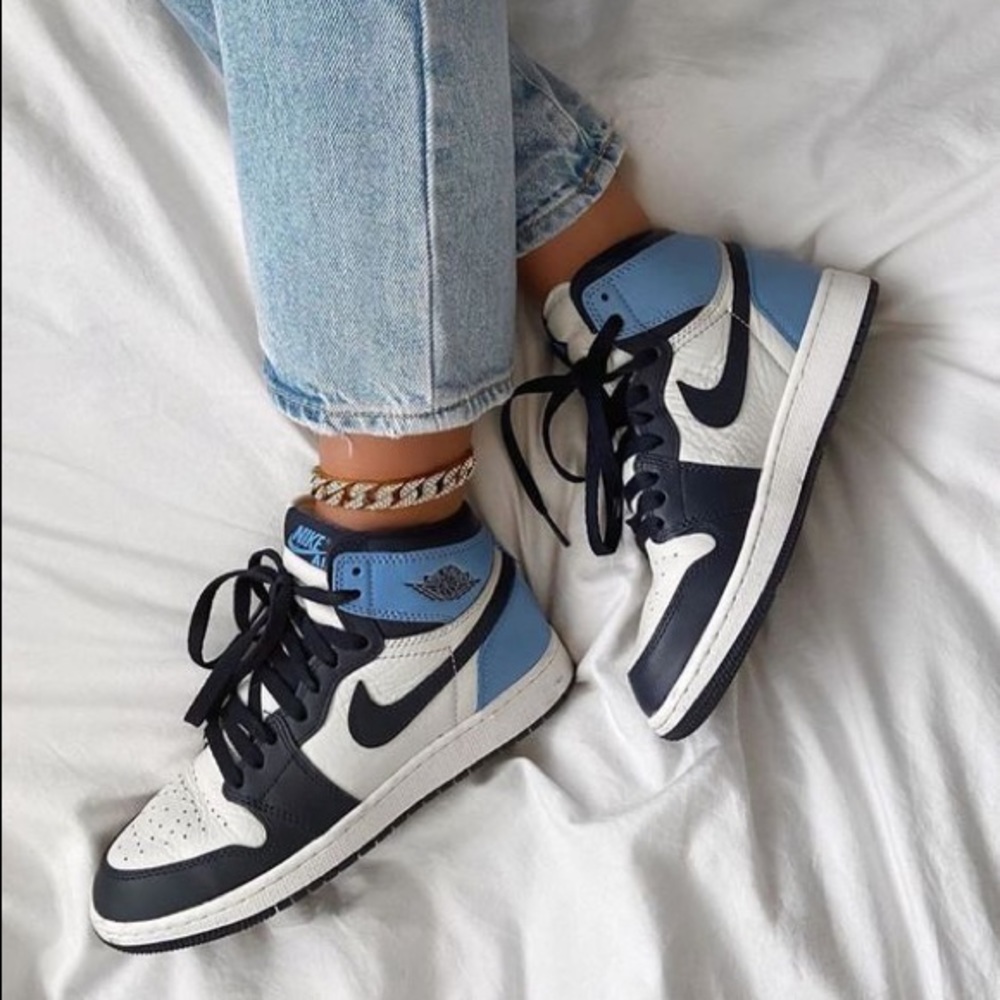 Size women’s 7 Nike Blue Obsidians Jordan 1’s